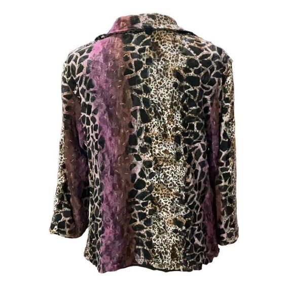 Alberto Makali VTG Animal Print Mesh Lined Shirt Jacket Purple Black Snaps XL - Picture 4 of 9